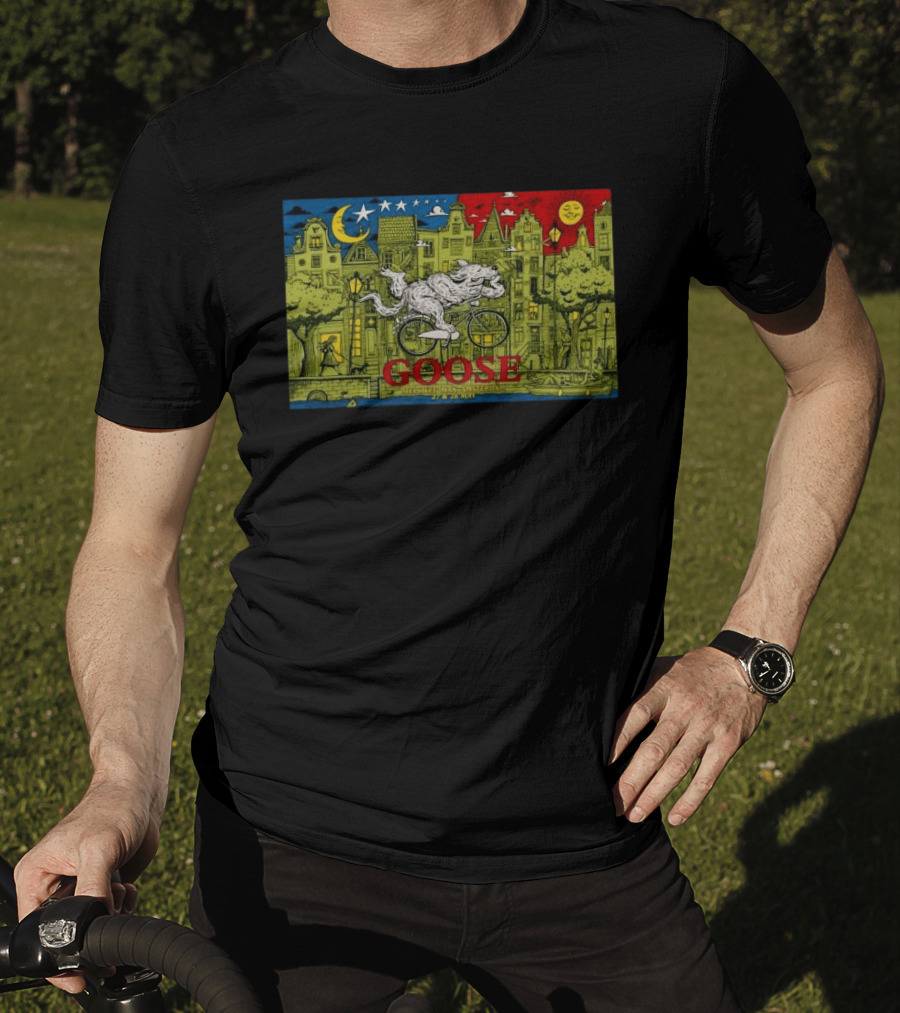 Goose Amsterdam Netherlands 5 27 2026 Midnight Sun Bicycle Art Cityscape T-Shirt