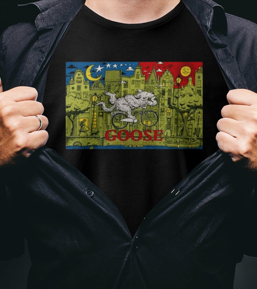 Goose Amsterdam Netherlands 5 27 2026 Midnight Sun Bicycle Art Cityscape T-Shirt