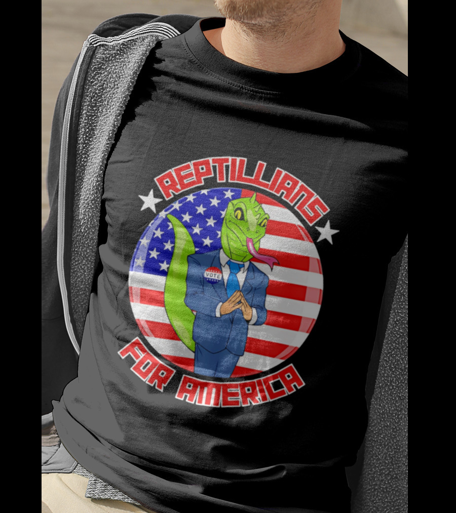 Reptillians For America Vote Lizard In Suit With American Flag T-Shirt