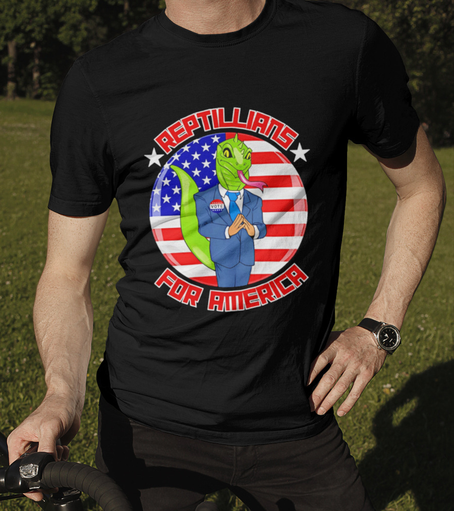 Reptillians For America Vote Lizard In Suit With American Flag T-Shirt