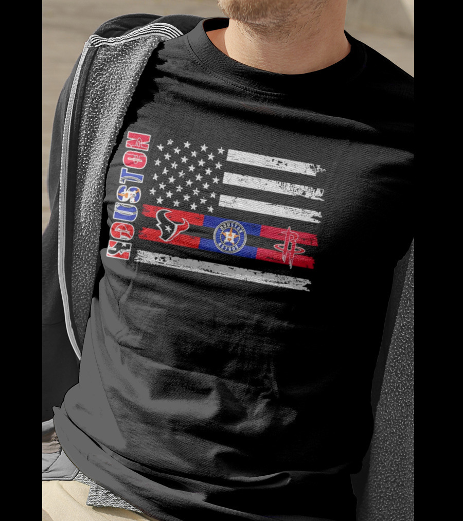 Houston Texans Astros Rockets American Flag T-Shirt
