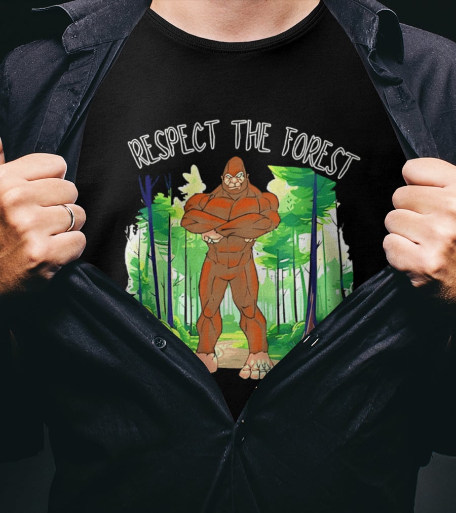 Respect The Forest Bigfoot Cartoon T-Shirt