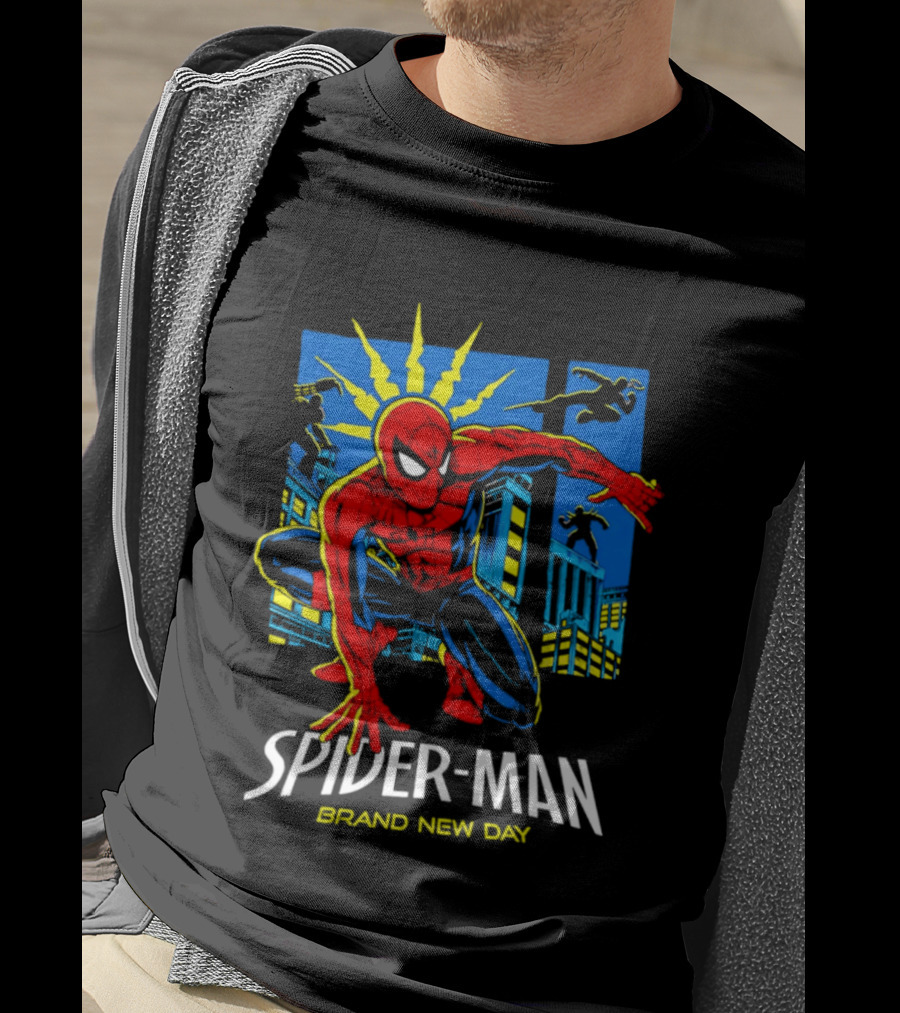 Spider Man Brand New Day Marvel Comics Dynamic Cityscape Action T-Shirt