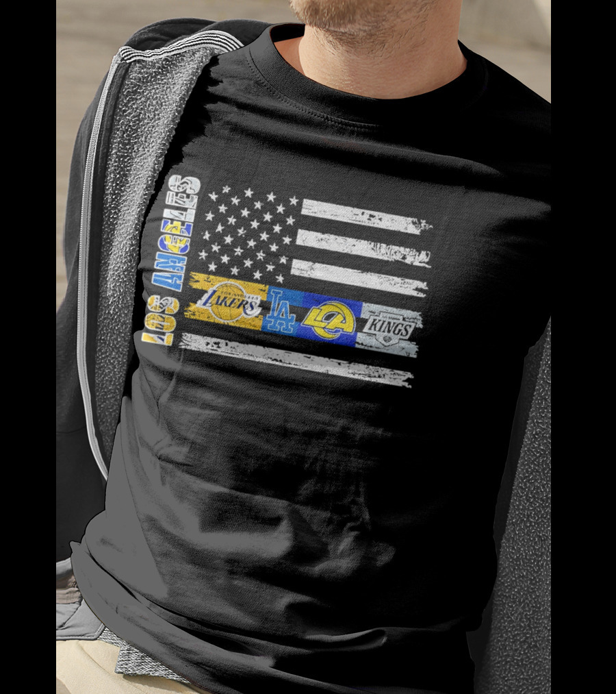 Los Angeles Lakers Dodgers Rams Kings Flag Stars And Stripes T-Shirt
