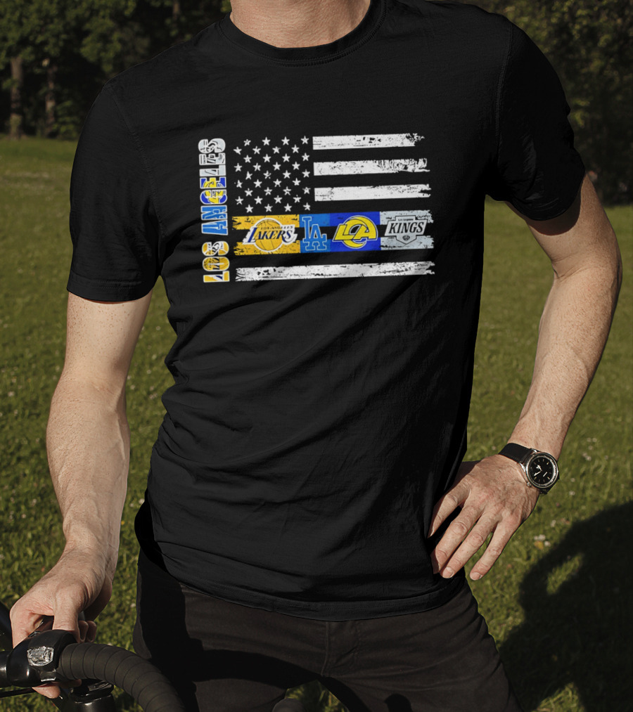 Los Angeles Lakers Dodgers Rams Kings Flag Stars And Stripes T-Shirt