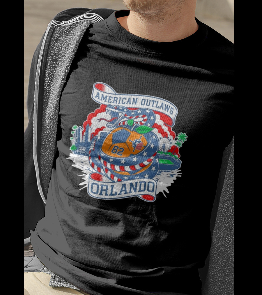 American Outlaws Orlando Snake Soccer Ball Skyline Ferris Wheel Stadium 62 T-Shirt