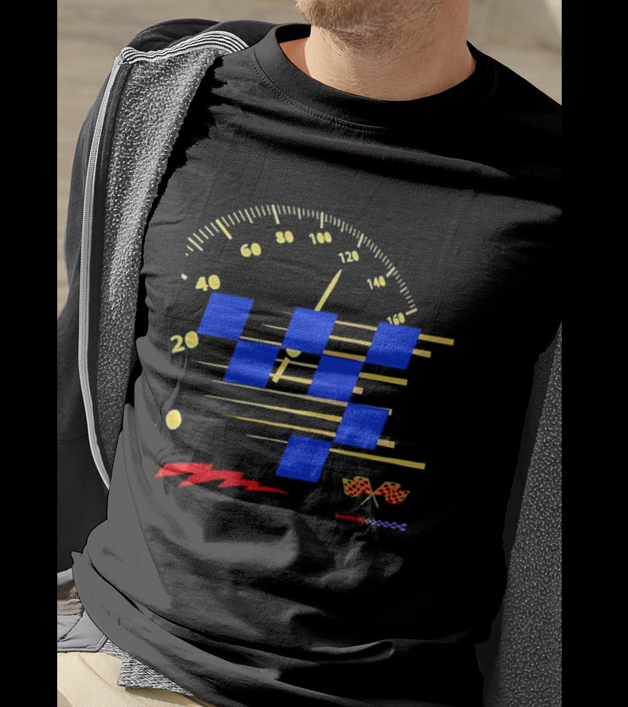 Automotive Racing Speedometer Blue Checkered Flags And Gold Accents T-Shirt