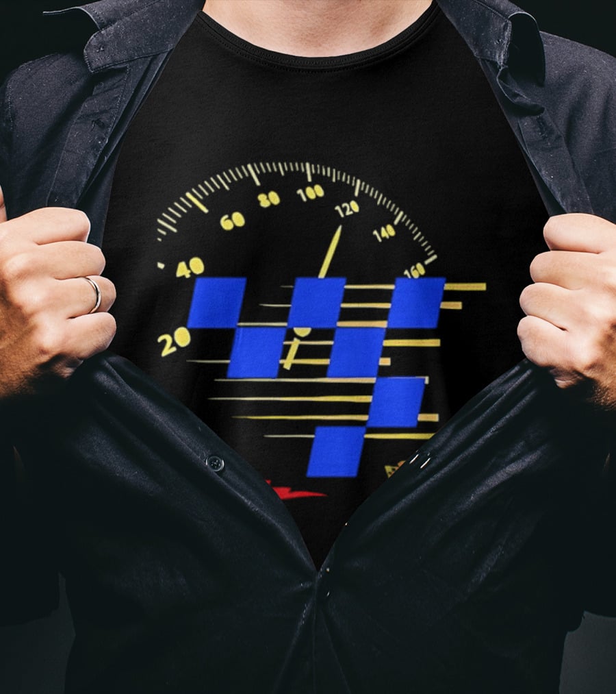 Automotive Racing Speedometer Blue Checkered Flags And Gold Accents T-Shirt