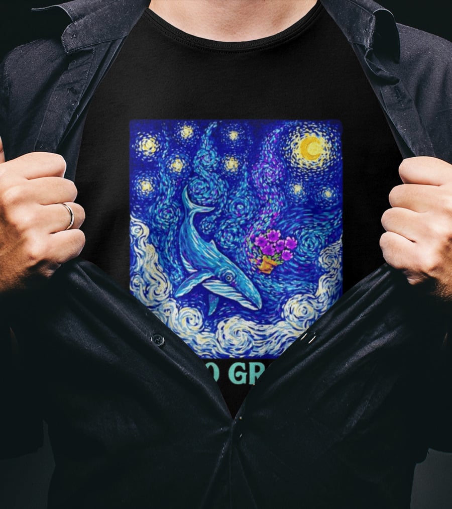 Hello Ground Whale Floating In Starry Night Van Gogh T-Shirt