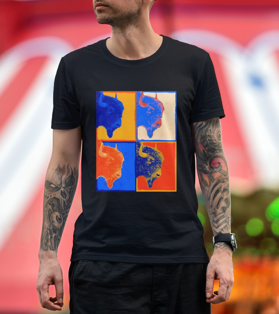 Colorful Pop Bison Grid Andy Warhol T-Shirt