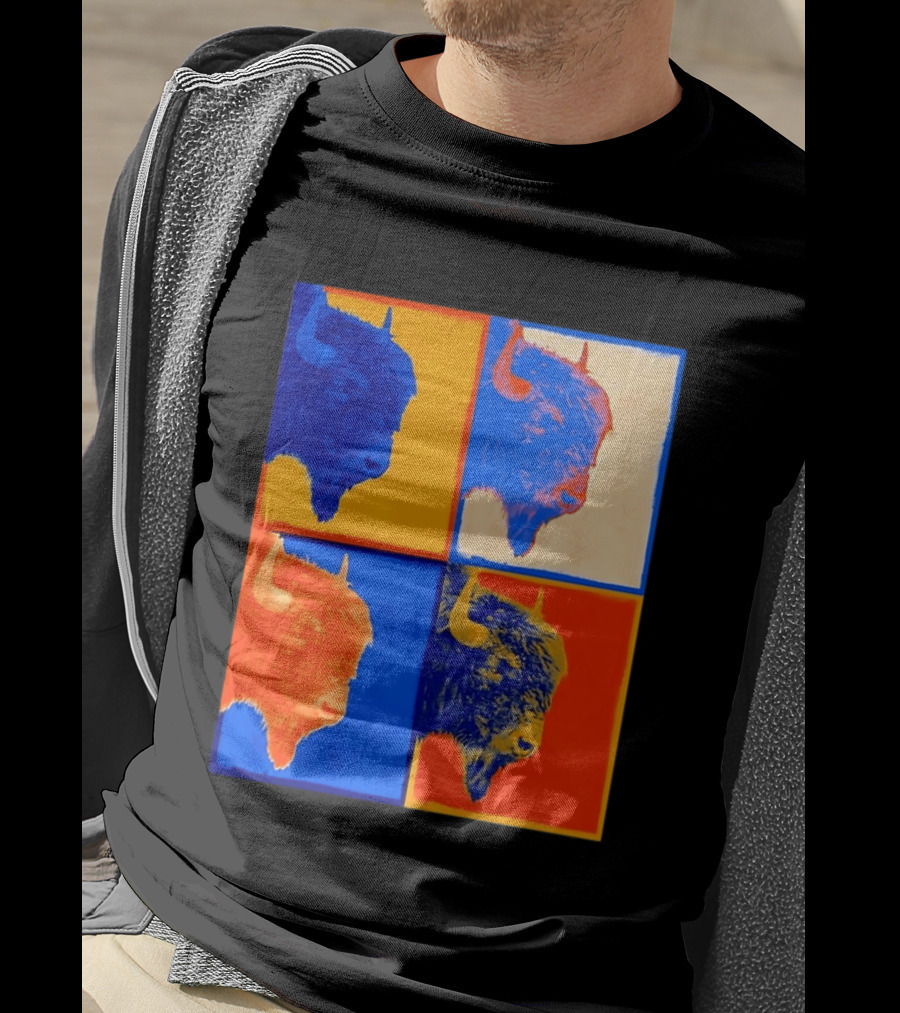 Colorful Pop Bison Grid Andy Warhol T-Shirt