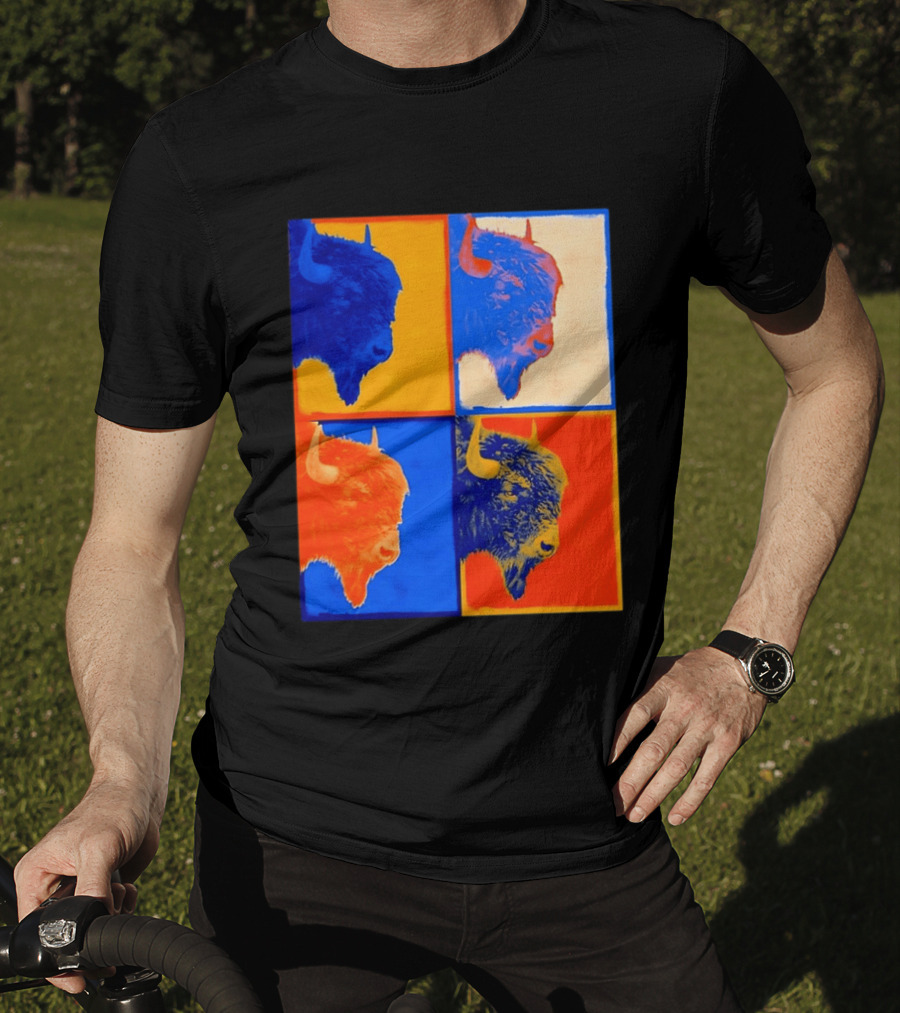 Colorful Pop Bison Grid Andy Warhol T-Shirt