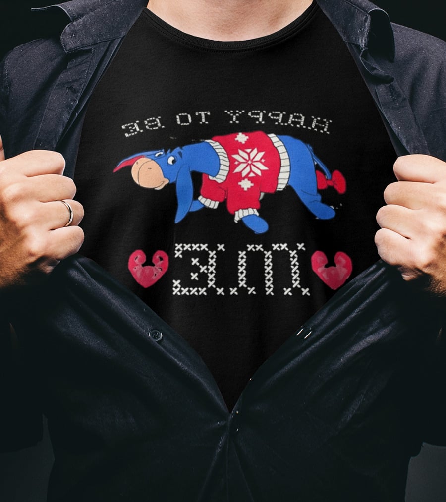 Eeyore Happy To Be Me Snowflake Christmas Sweater Hearts T-Shirt