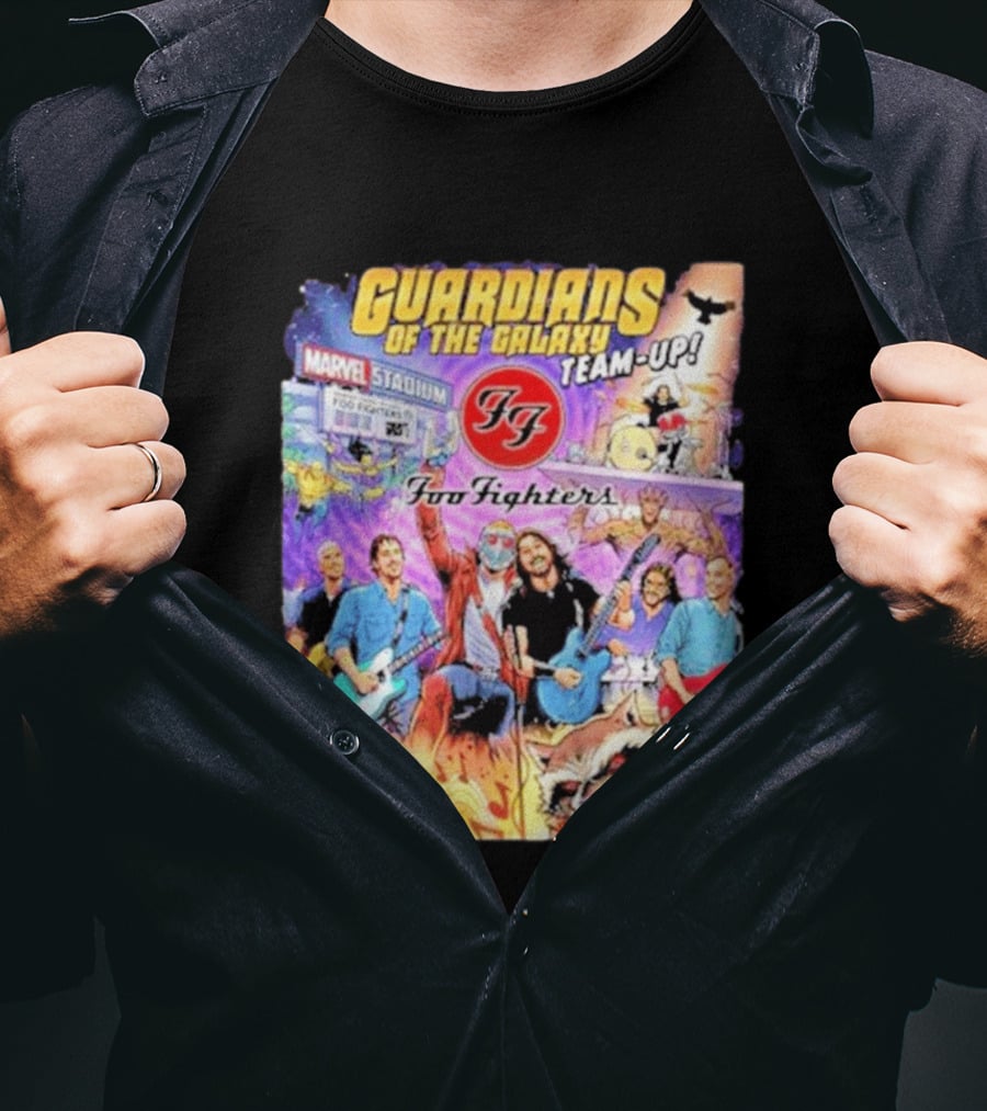 Guardians Of The Galaxy Team Up Foo Fighters Marvel Stadium Wayne Nichols T-Shirt