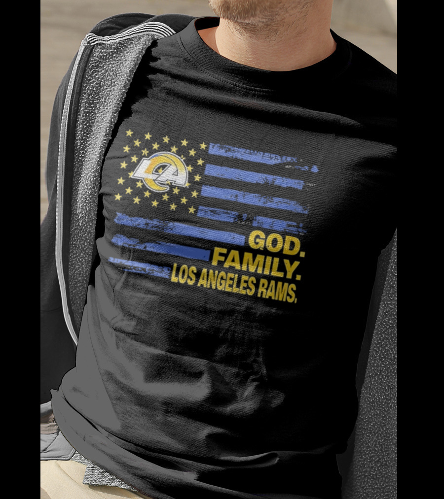 God Family Los Angeles Rams Distressed Flag Stars T-Shirt