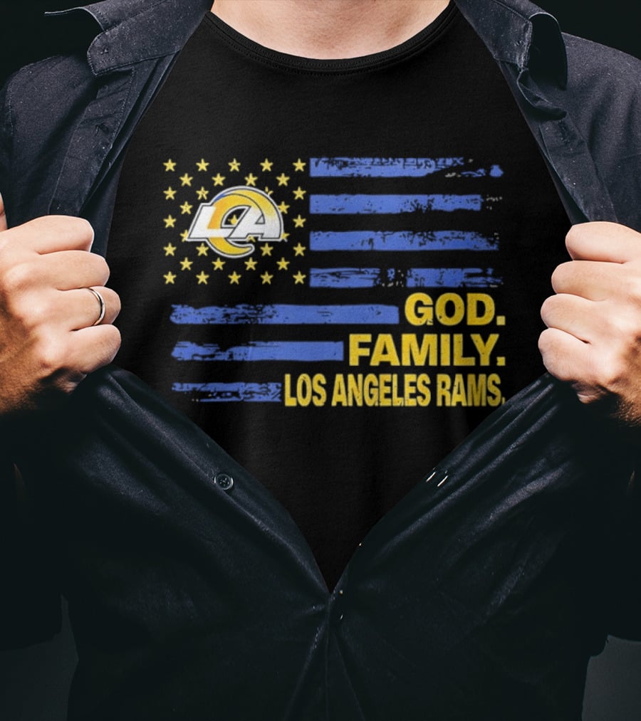 God Family Los Angeles Rams Distressed Flag Stars T-Shirt