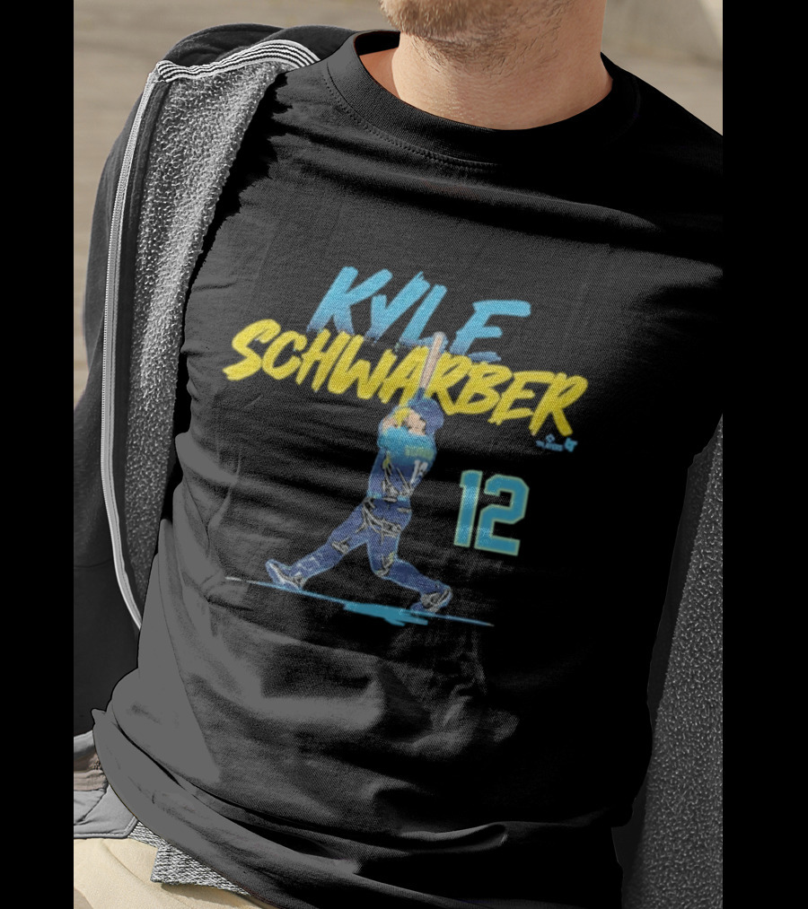 Kyle Schwarber Philly Slugger Swing 12 Blue Yellow Baseball Player Art Action T-Shirt