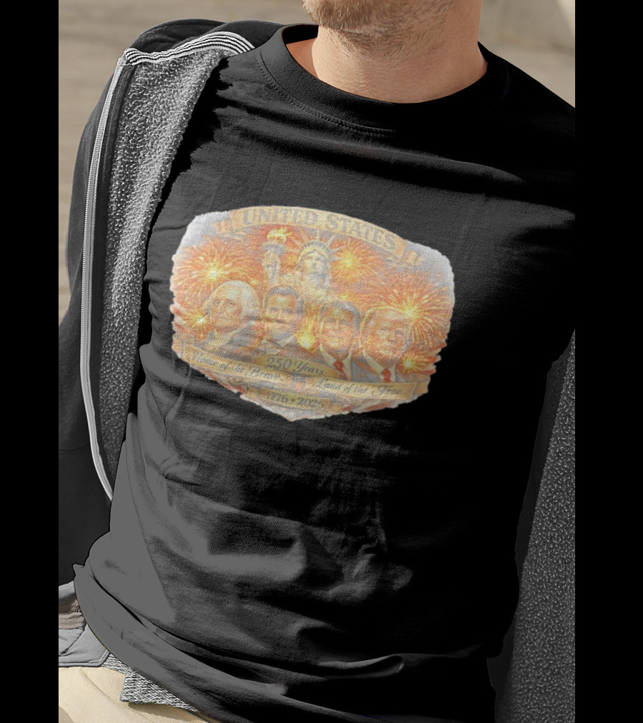 United States 250 Years 1776 2026 Home Of The Brave Land Of The Free Statue Of Liberty Fireworks Presidents T-Shirt