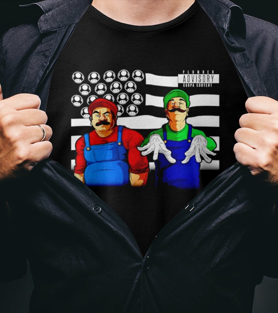 Mario Luigi Plumber Advisory Koopa Mushroom Flag T-Shirt