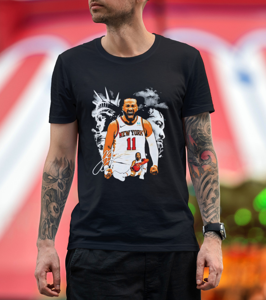New York 11 Jalen Brunson Statue Of Liberty Basketball Player Image T-Shirt