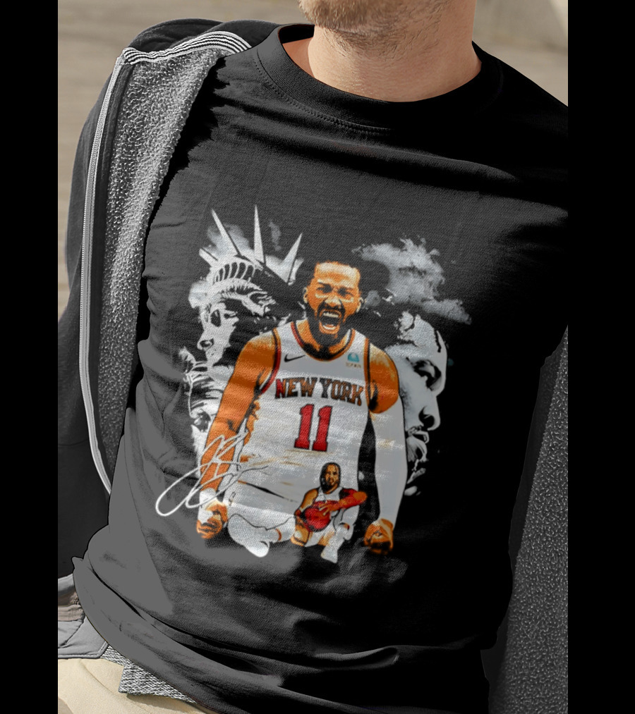 New York 11 Jalen Brunson Statue Of Liberty Basketball Player Image T-Shirt