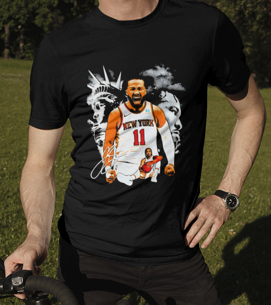 New York 11 Jalen Brunson Statue Of Liberty Basketball Player Image T-Shirt