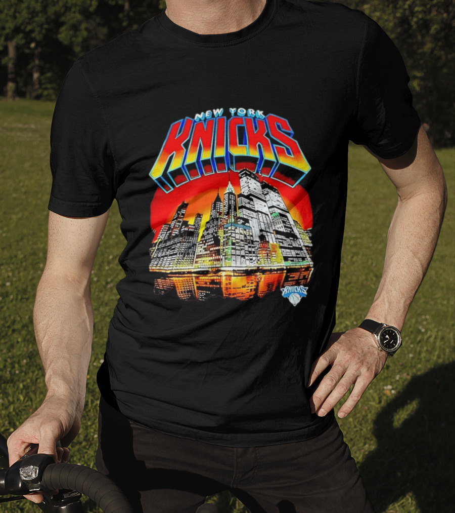 New York Knicks Vibrant City Skyline Sunset Basketball T-Shirt
