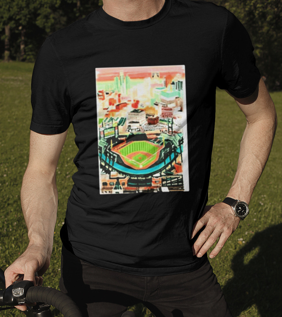 Comerica Park Detroit Skyline Baseball Art Sydney Finney T-Shirt