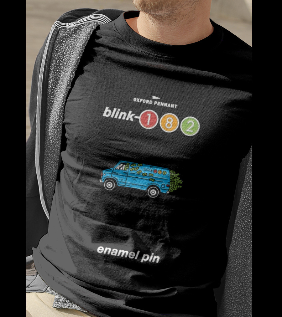 Oxford Pennant Blink 182 Van Enamel Pin Blue Van With 182 T-Shirt