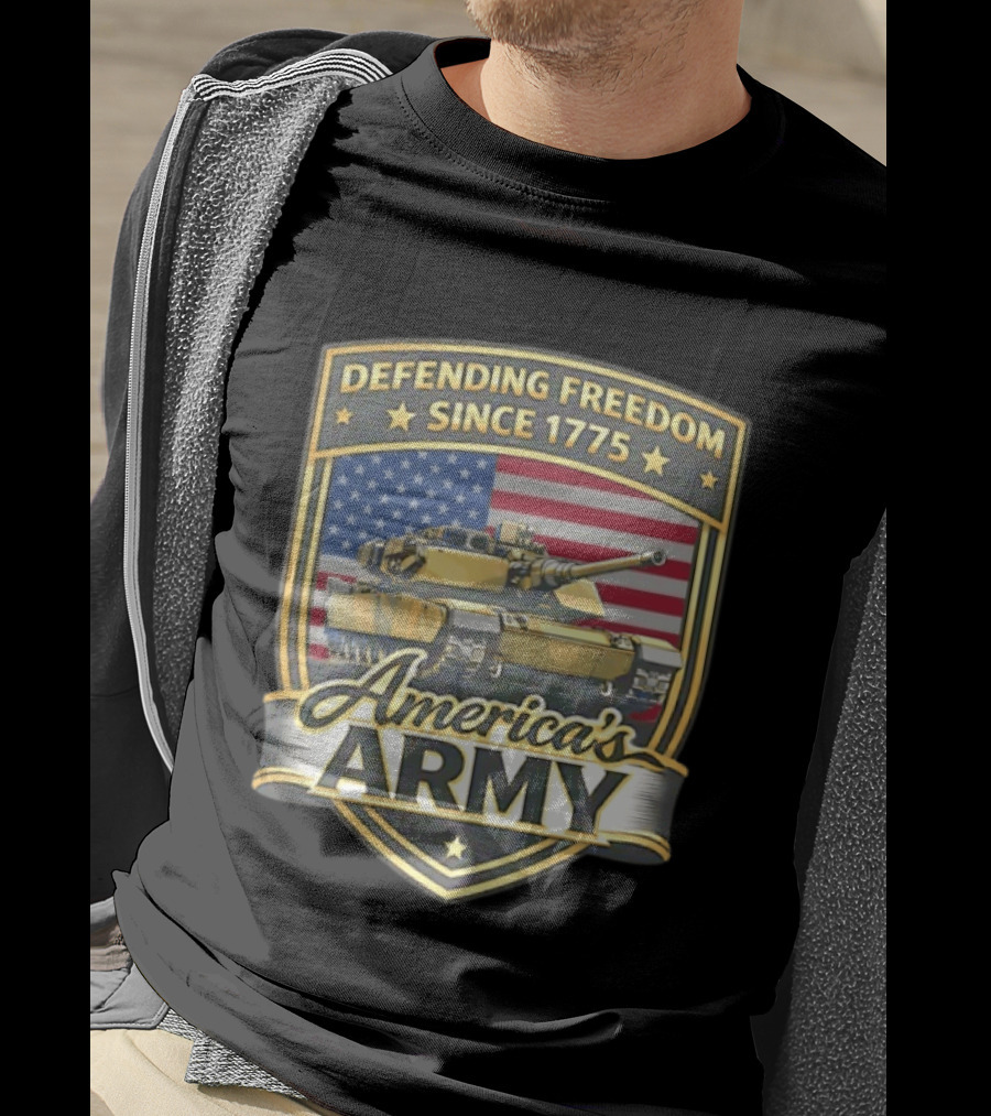 Defending Freedom Since 1775 America's Army With Flag And Tank T-Shirt