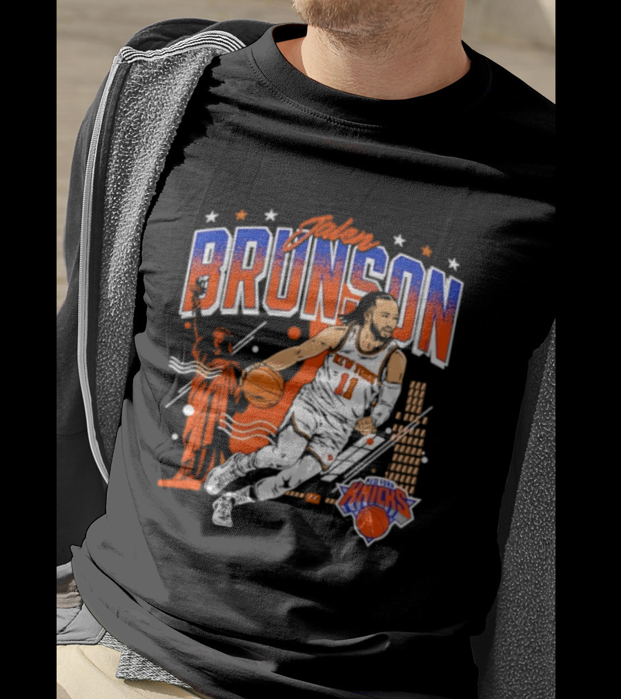 Jalen Brunson New York Knicks NBA Basketball Skyline Statue Of Liberty City Stars T-Shirt