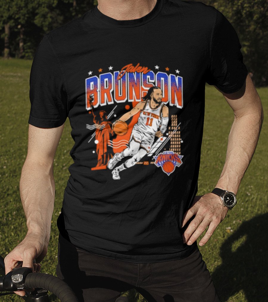 Jalen Brunson New York Knicks NBA Basketball Skyline Statue Of Liberty City Stars T-Shirt