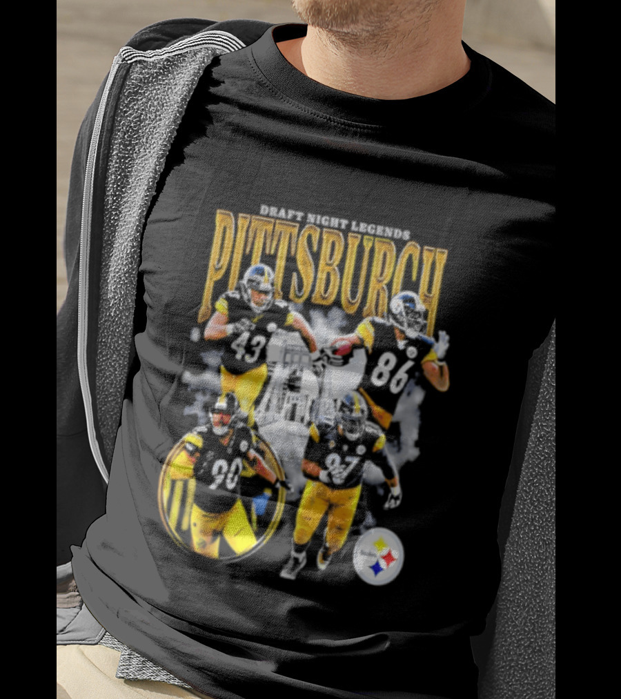 Pittsburgh Draft Night Legends Steelers Football Players And Iconic Trio T-Shirt