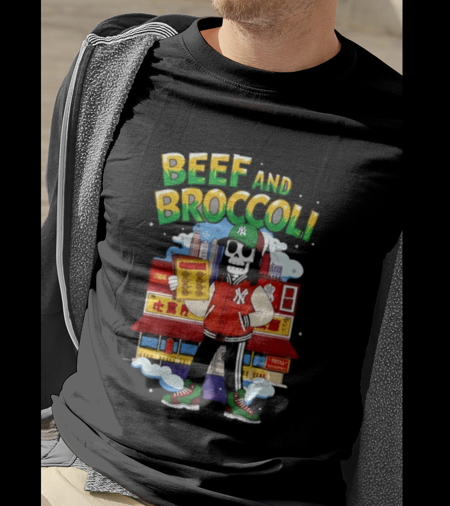 Beef And Broccoli Skeleton In NYC Street Food T-Shirt