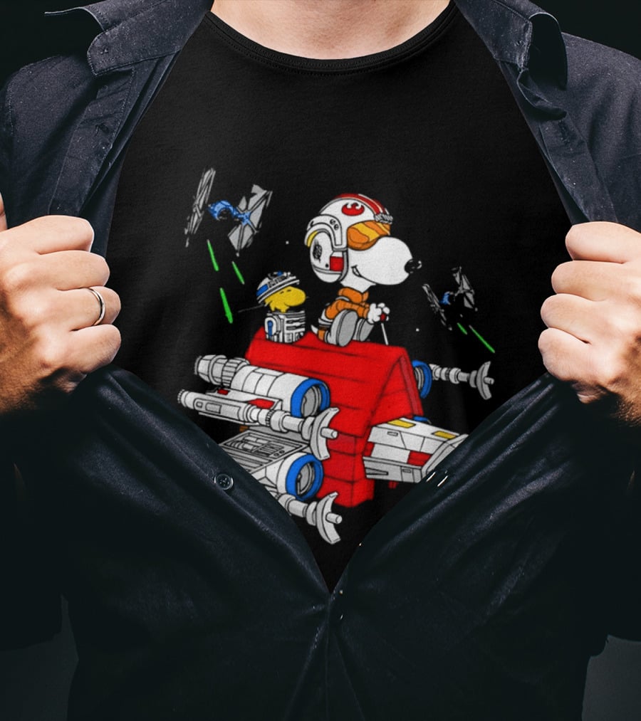 Snoopy X Wing Pilot Woodstock R2 D2 Star Wars Peanuts T-Shirt