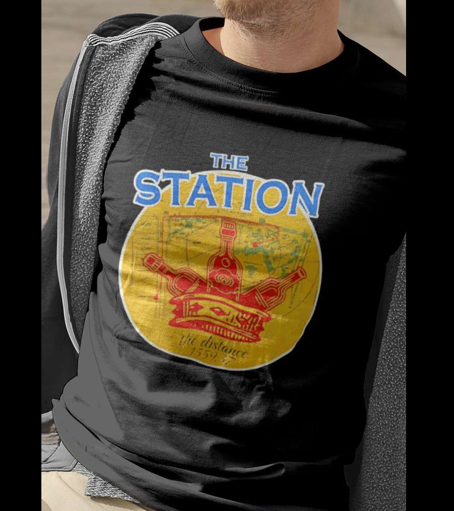 The Station The Distance 1559.37 Map And Bottles T-Shirt