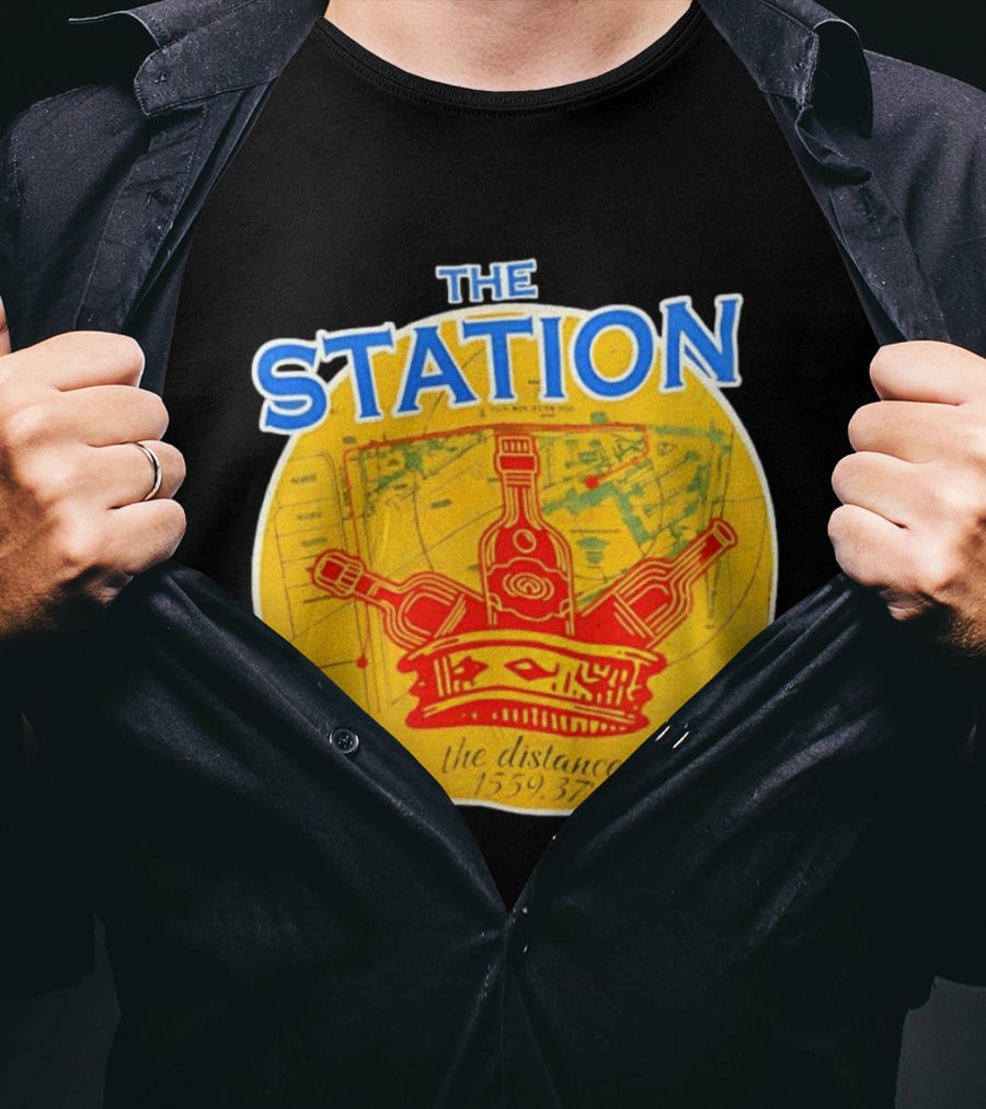 The Station The Distance 1559.37 Map And Bottles T-Shirt