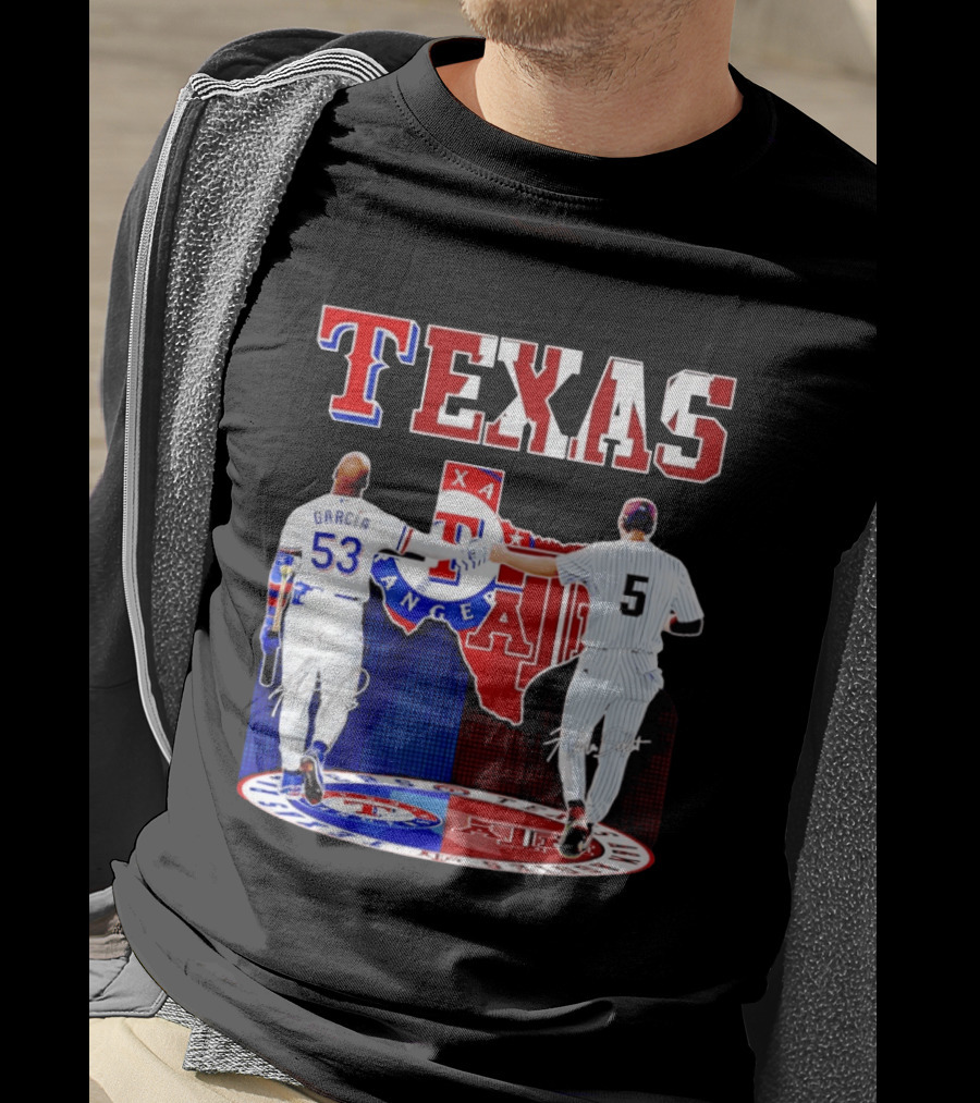 Texas Rangers Adolis Garcia And Texas A&M Aggies Hunter Schott Split Map T-Shirt