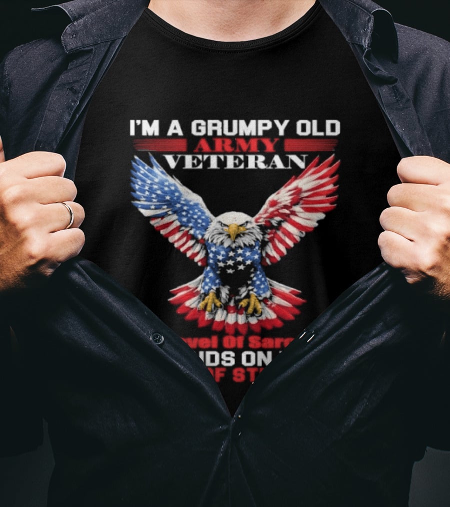 Grumpy Old Army Veteran Sarcasm Depends On Your Stupidity Patriotic Eagle T-Shirt