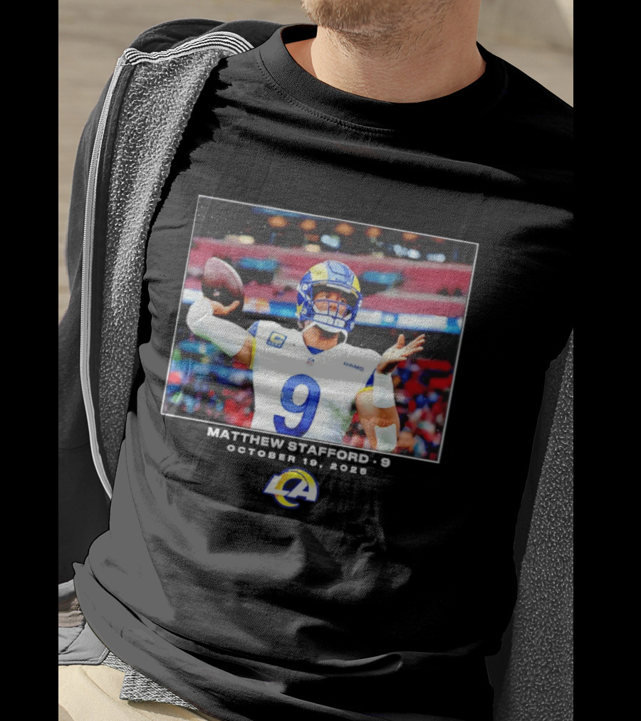 Los Angeles Rams Matthew Stafford Week 7 Action Photo With LA Rams T-Shirt