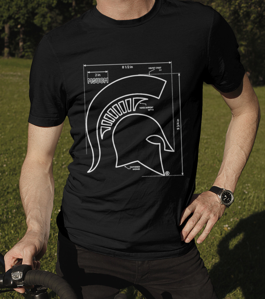 Michigan State Spartans MSUCM Helmet Crest Ridge Support Hammered Bronze Blueprint T-Shirt
