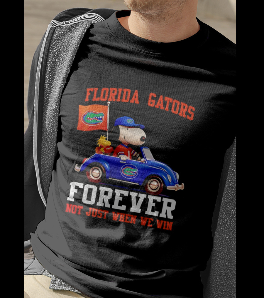 Peanuts Snoopy Woodstock In Blue Car Florida Gators Forever Not Just When We Win T-Shirt