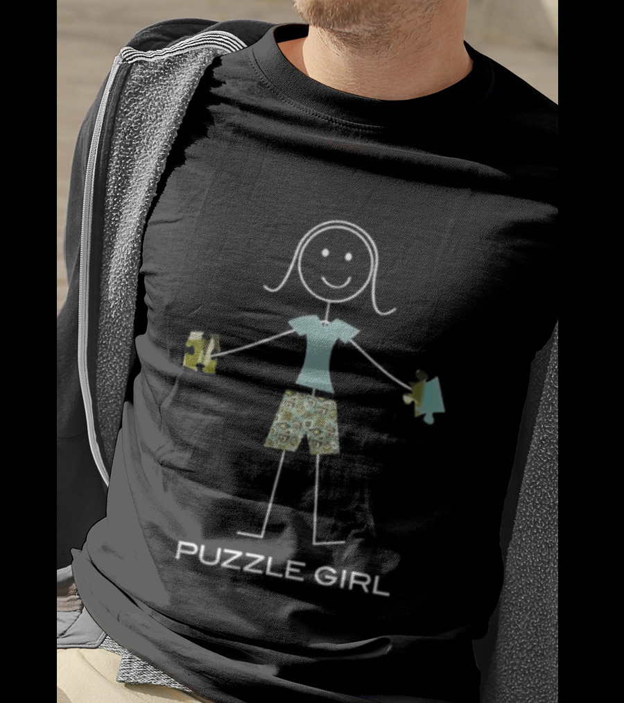 Puzzle Girl Stick Figure Holding Pieces T-Shirt