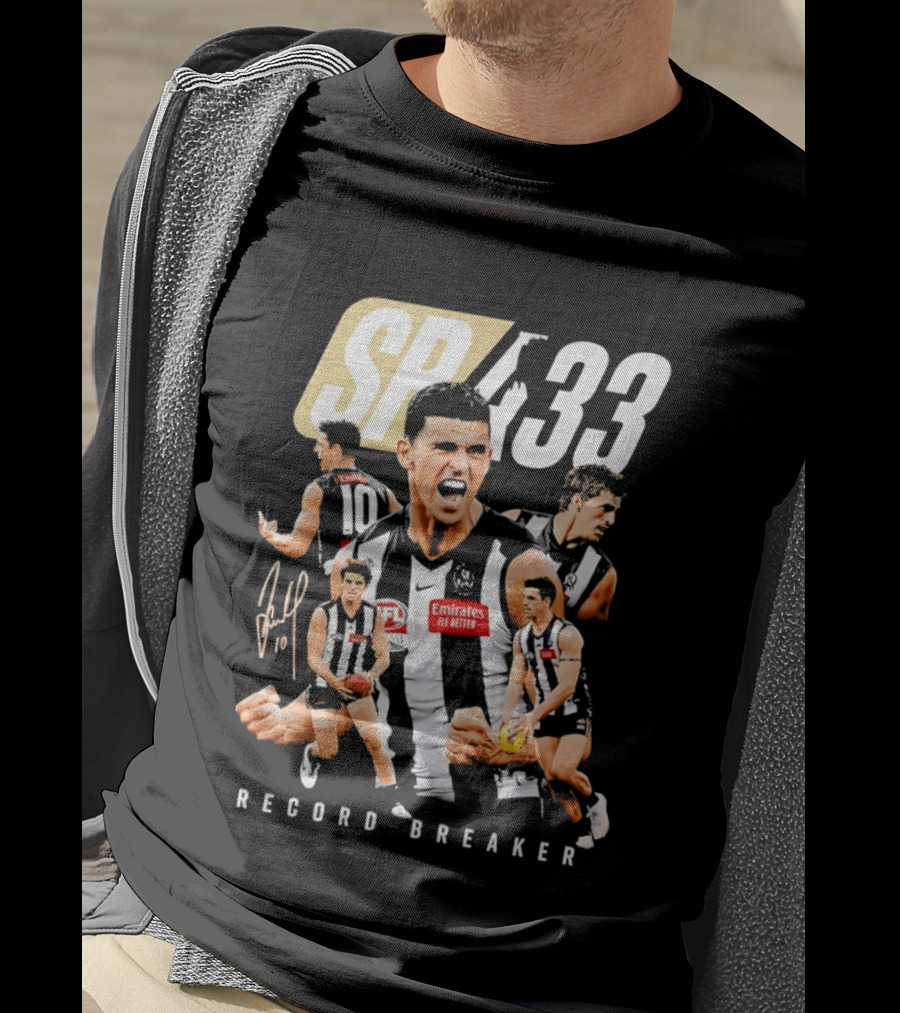 Scott Pendlebury SP 433 Collingwood Magpies Emirates Record Breaker Career Collage T-Shirt