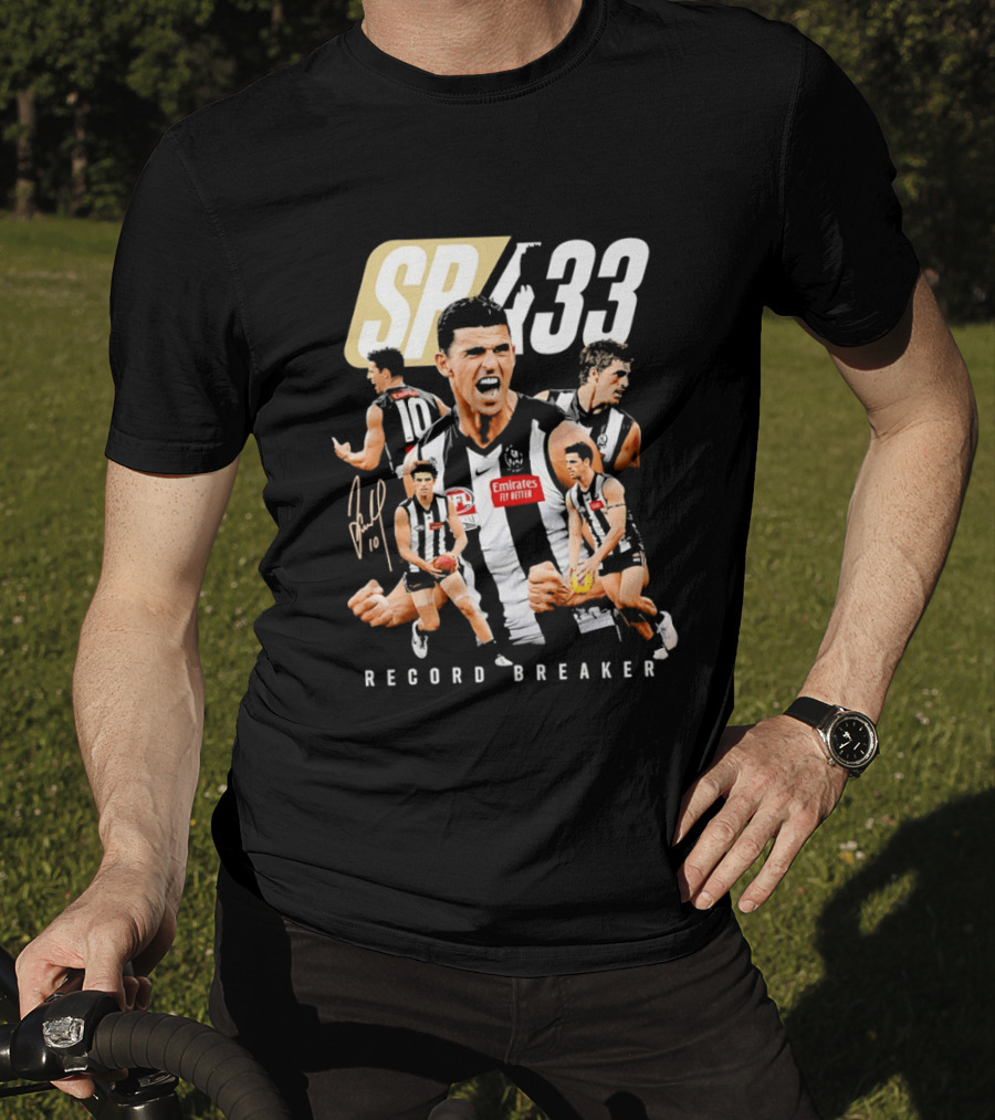 Scott Pendlebury SP 433 Collingwood Magpies Emirates Record Breaker Career Collage T-Shirt
