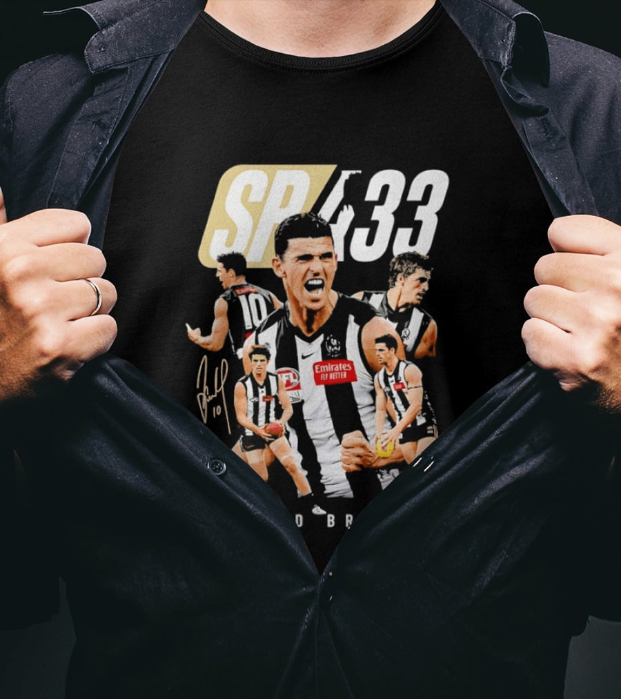 Scott Pendlebury SP 433 Collingwood Magpies Emirates Record Breaker Career Collage T-Shirt