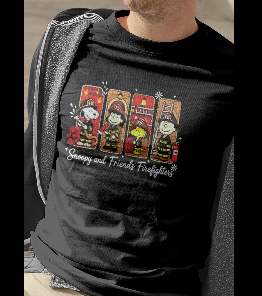 Snoopy And Friends Firefighters Lucy Woodstock Charlie Brown Peanuts T-Shirt