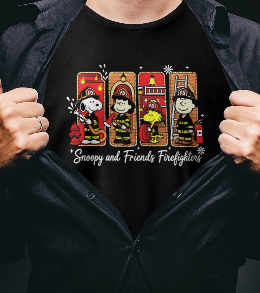 Snoopy And Friends Firefighters Lucy Woodstock Charlie Brown Peanuts T-Shirt