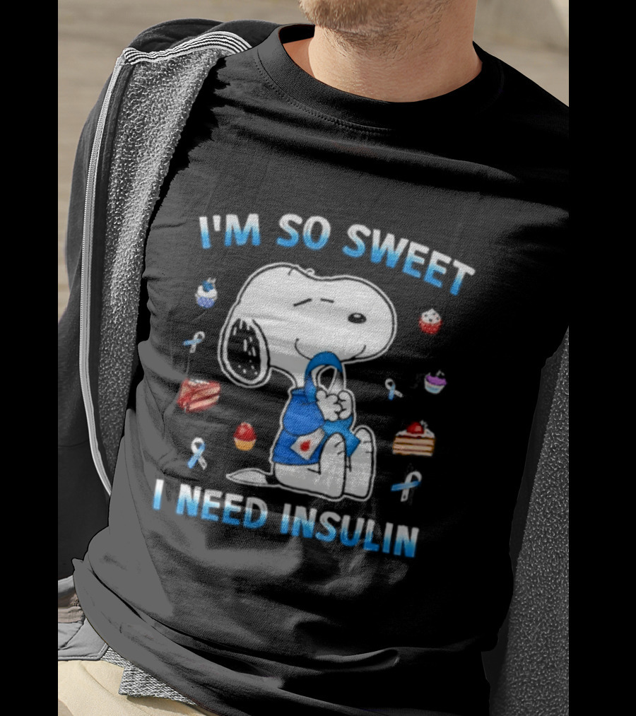 I'm So Sweet I Need Insulin Snoopy Peanuts Diabetes Awareness Blue Ribbon Cupcakes 2026 T-Shirt