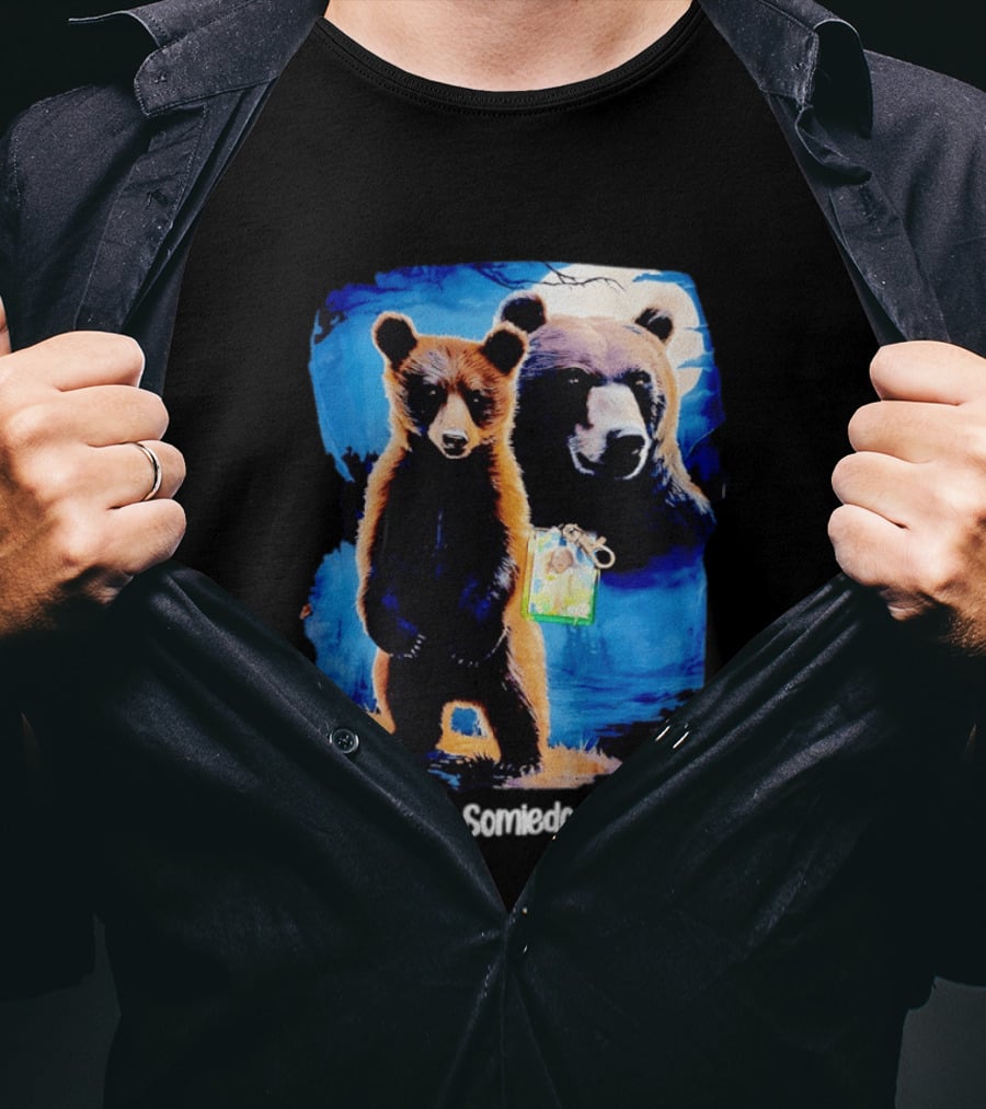 Somiedo Bears Cub Wildlife Art Blue T-Shirt